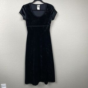 Vintage Paris Sport Club Velvet Empire Waist Midi Dress Black 90s Sz S